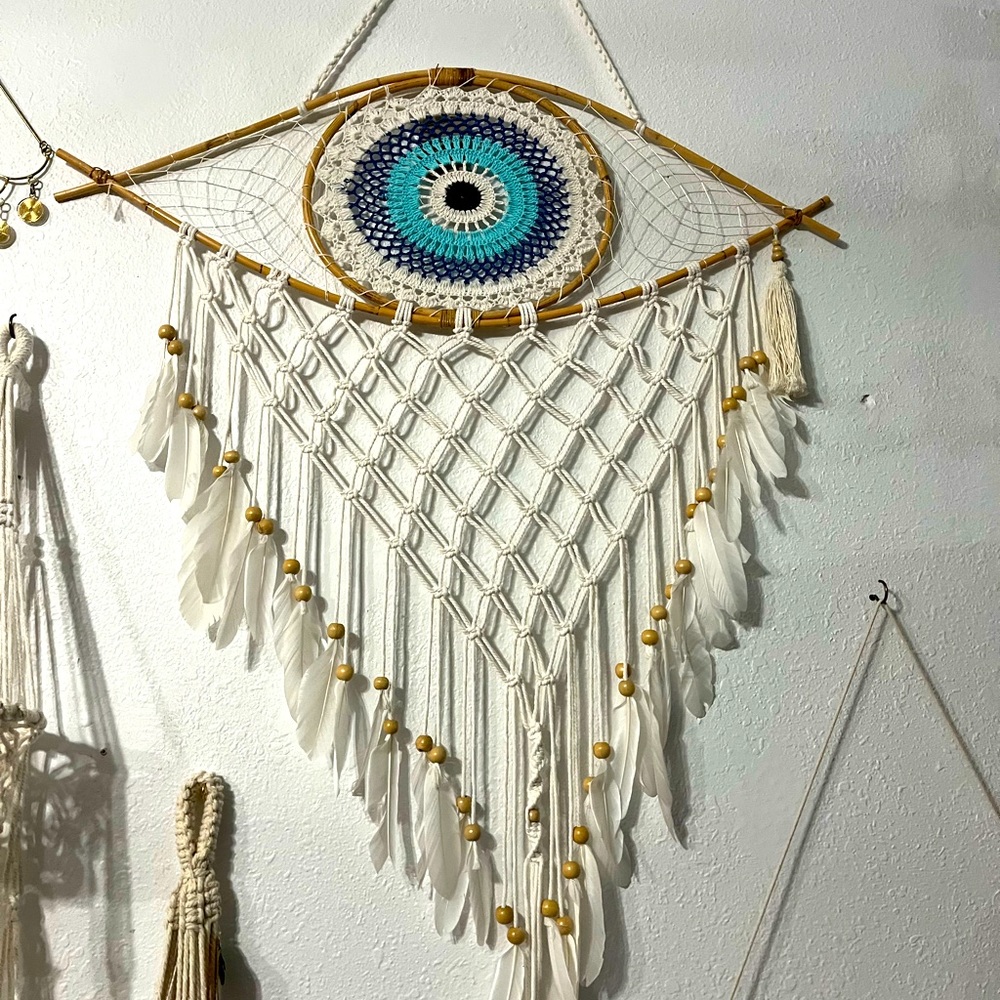 Macramé evil eye protection wall hanging